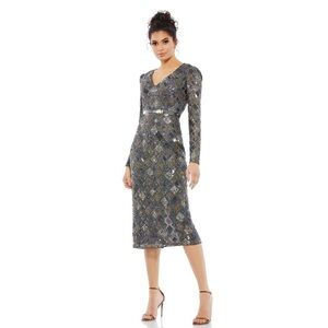 Mac Duggal 5472 NWT GEO EMBELLISHED MIDI SHEATH DRESS